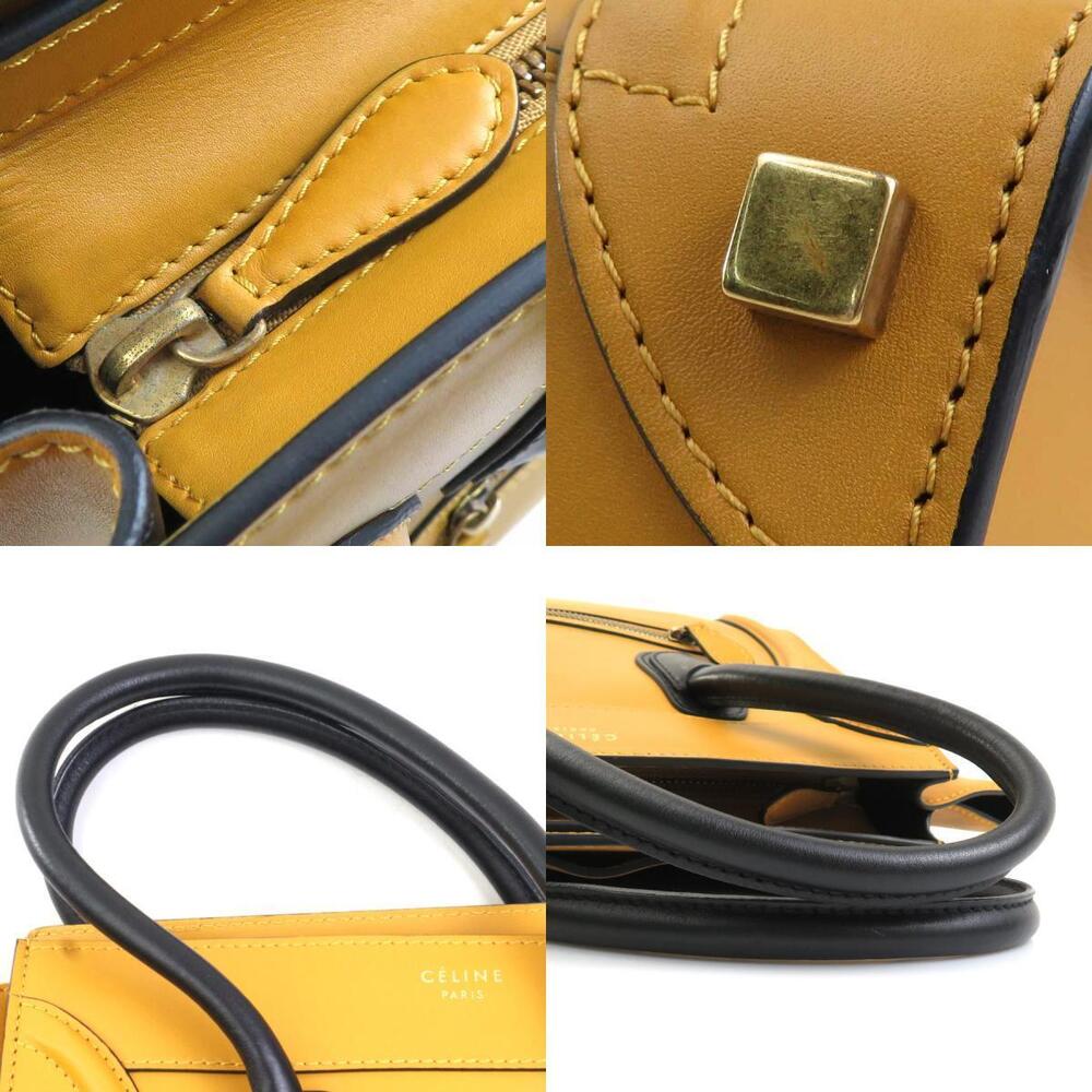 Celine Luggage Shopper Handbag Mustard Yellow Black Gold Leather - Picture 4 of 4